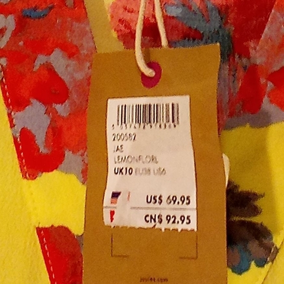 Joules - NWT, Floral Chiffon, Sleeveless, V-Neck, Lemon Colored, Blouse, Size 6 - Picture 8 of 9